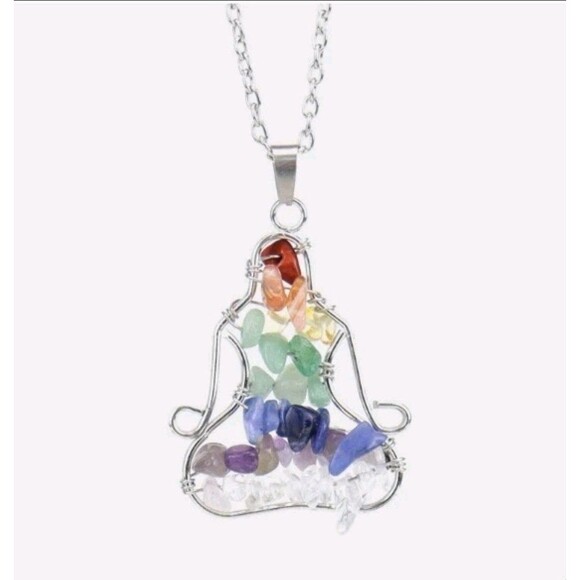 Unbranded Jewelry - 7 Chakra Gemstone Yoga Buddha Pendant Necklace Reiki Healing Amulet Silver Tone